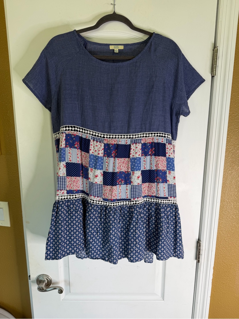 Kori America Bohemian Patchwork Peplum Denim Tunic. Size L